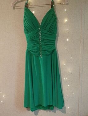 Green Halter Prom Dress with Rhinestone Accents